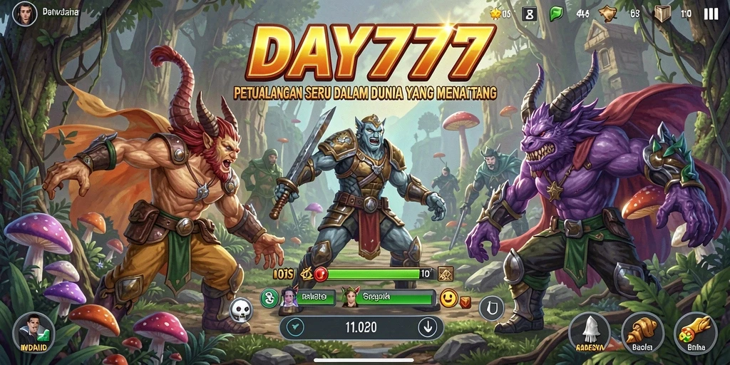 Screenshot utama DAY777 menampilkan gameplay petualangan yang mendebarkan.