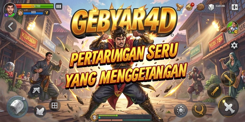 Menggambarkan aksi pertarungan di GEBYAR4D yang intens dan seru.