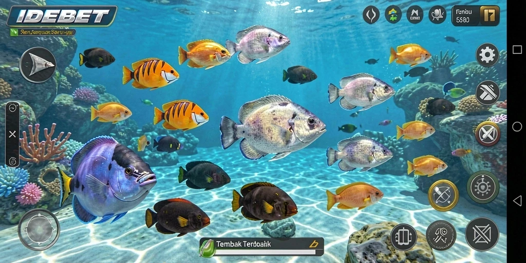 Tampilan gameplay Tembak Ikan yang seru dan berwarna-warni.