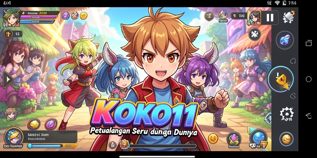 Screenshot gameplay KOKO11 yang menunjukkan aksi pertempuran seru dan karakter anime.