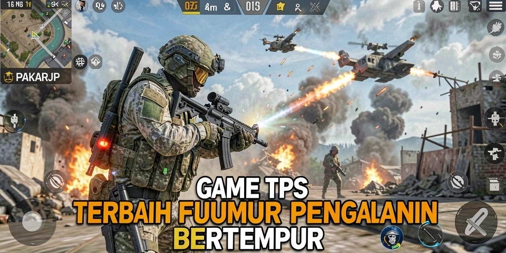 Screenshot PAKARJP menampilkan aksi perang yang mendebarkan dalam TPS.