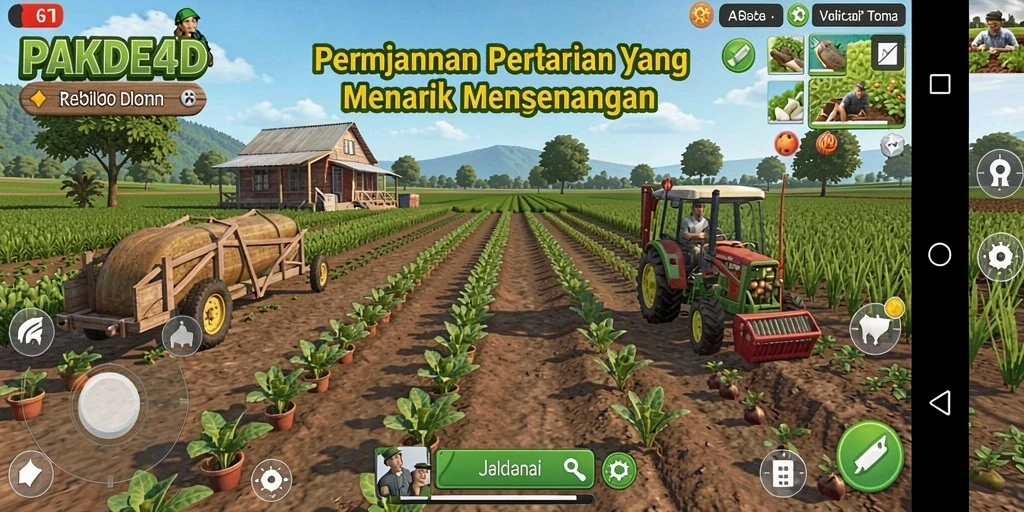 Tampilan gameplay seru dalam PAKDE4D dengan pertanian yang subur.