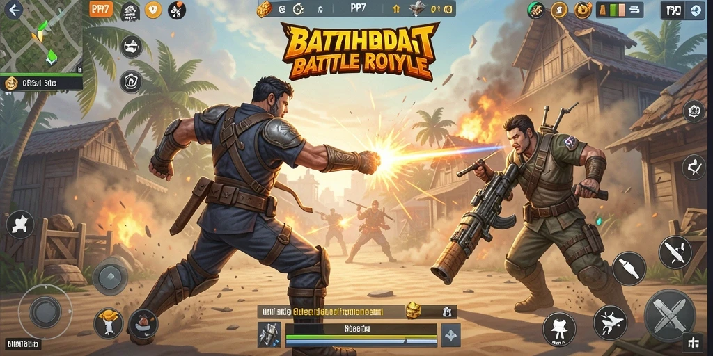 Screenshot PP7 menampilkan aksi seru dalam permainan Battle Royale.