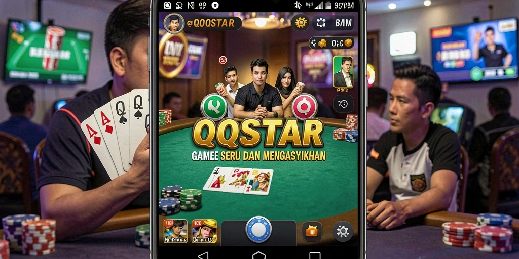 Screenshot utama QQSTAR menampilkan gameplay Poker yang mendebarkan.