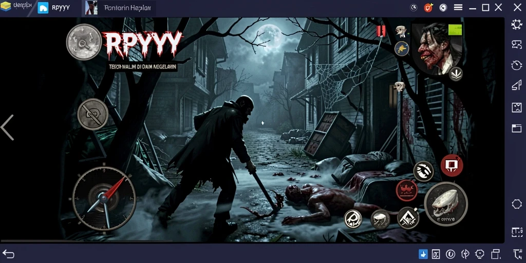 Screenshot gameplay RPYYY menampilkan suasana Horror yang mencekam.