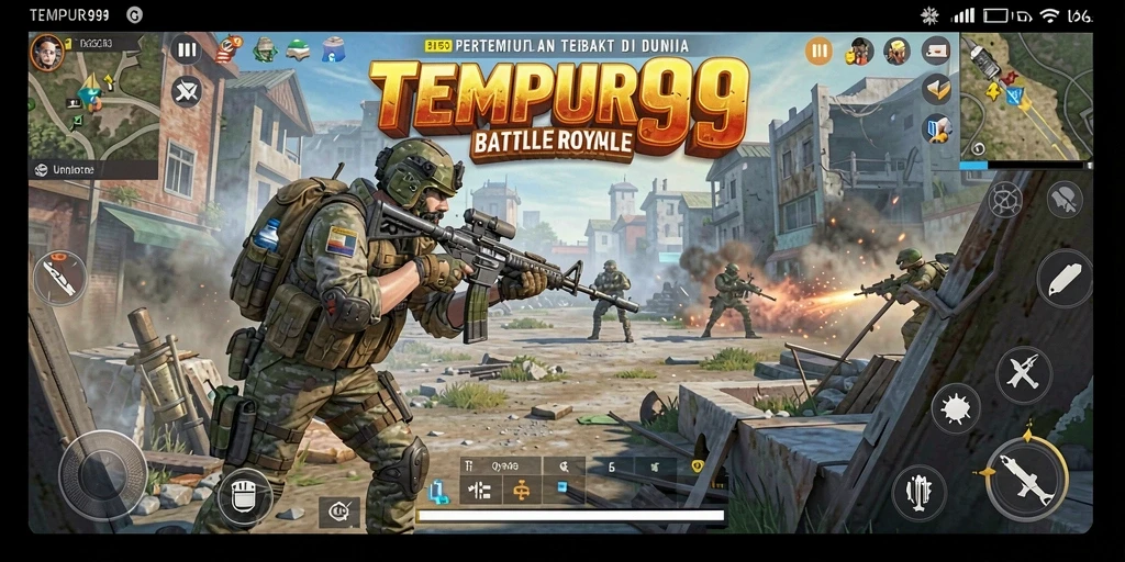 Tampilan gameplay TEMPUR99 dengan aksi pertempuran Battle Royale yang mendebarkan.