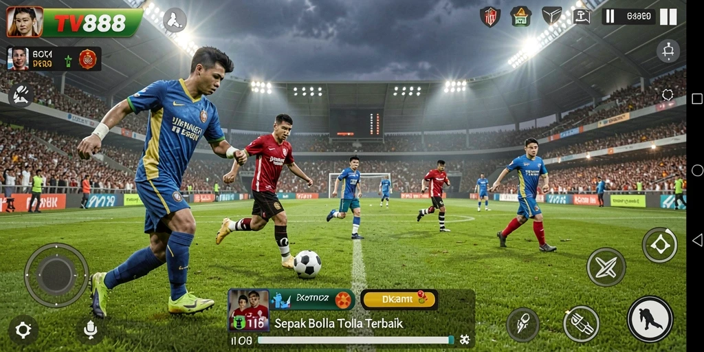 Tampilan gameplay seru dari TV888 yang menampilkan aksi sepak bola